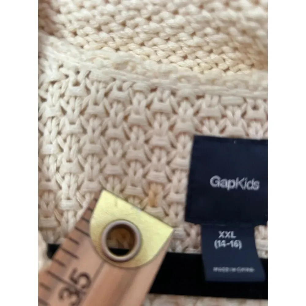 Gap Kids Sweater Size XXL Beige Chunky Open Knit One Button Pocket Long Cardigan